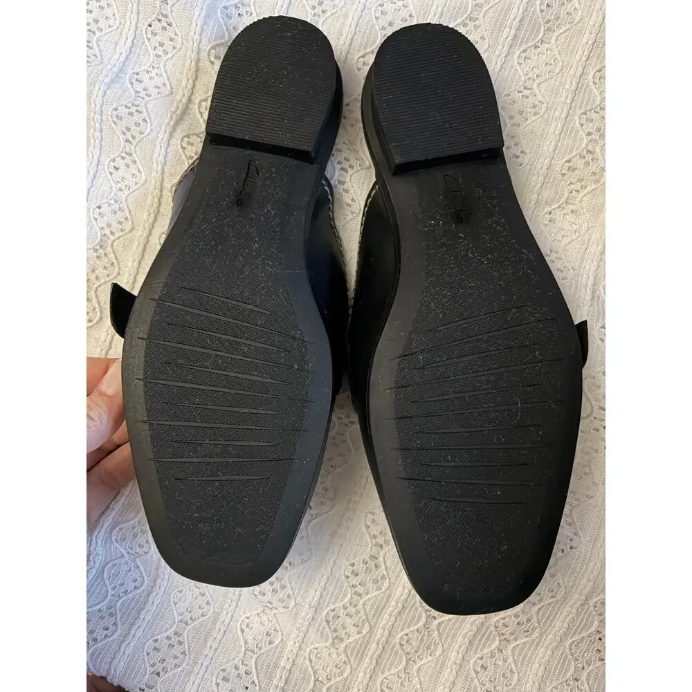 Clarks Collection Black Leather Mule Loafers Buckle Comfort Shoes Women's 6